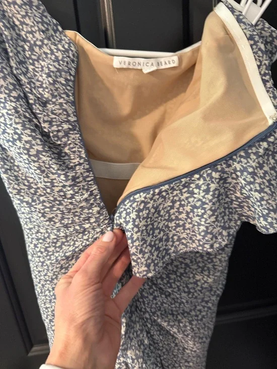 Veronica Beard Blue and White Strapless Ruched Floral Midi Dress - Picture 4 of 12